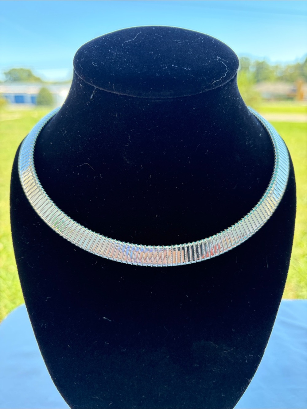 Monet Silver Ribbed Collar Necklace